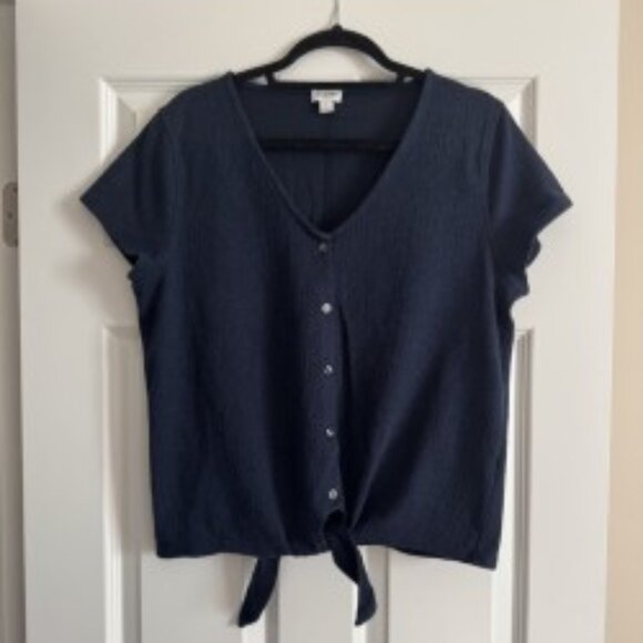 J. Crew Short Sleeve Tie Front Top L - Picture 1 of 3